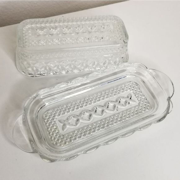 Vintage Covered Butter Dish Butter Keeper Wexford Pattern Anchor Hocking - Picture 5 of 7